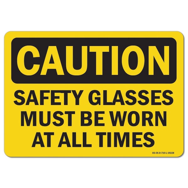 OSHA Caution Sign, Safety Glasses 2, 14in X 10in Rigid Plastic, 14" W, 10" H, Landscape